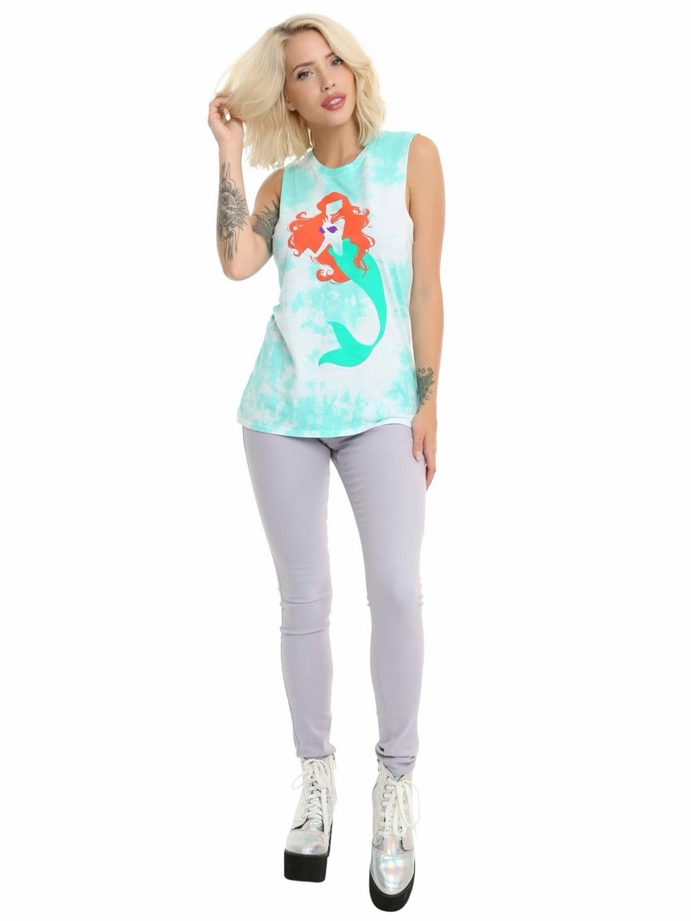 Disney The Little Mermaid Women’s Ariel Tie Dye Muscle Tee, Size Small - Picture 2 of 8
